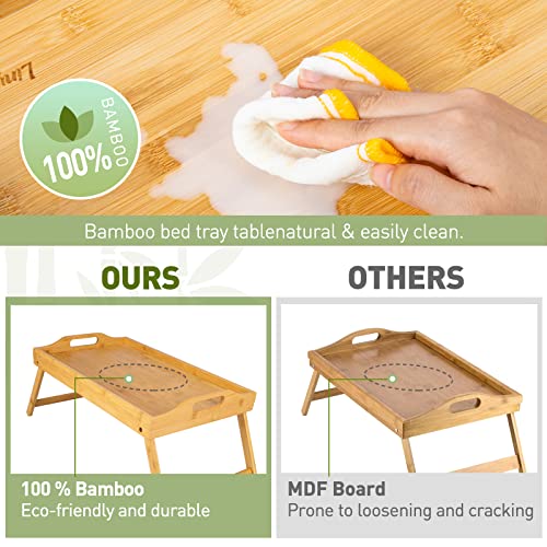 Bamboo Bed Tray,Breakfast Tray With Folding Legs Serving Tray With Carrying Handles Portable Lap Tray Lightweight Decorative Tray Food Tray For Breakfast In Bed,Reading Or Working (17.1 Inch). #TOP4