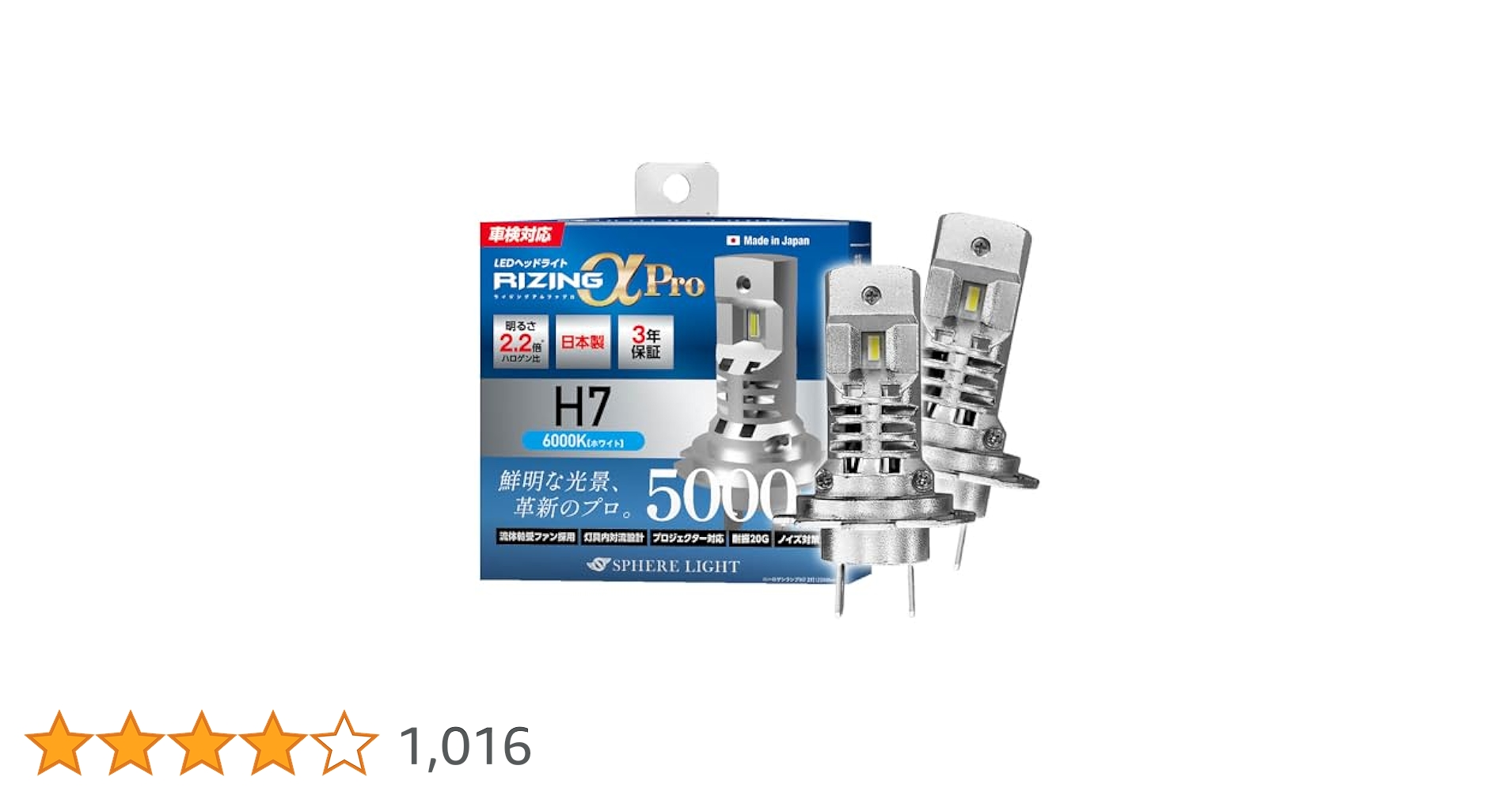 Amazon.co.jp: スフィアライト RIZINGα Pro H7 LED ヘッドライト