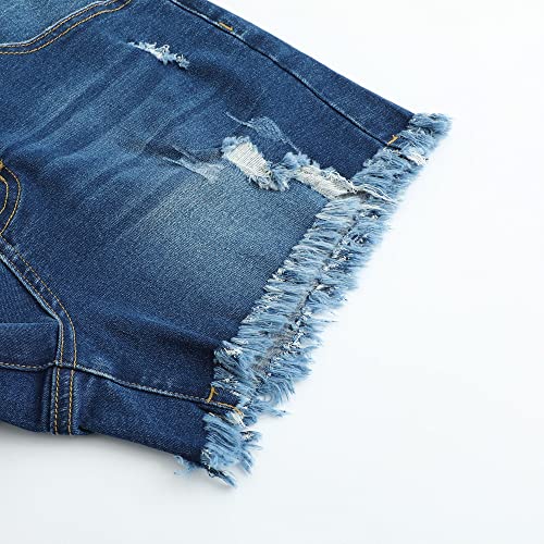 Image of THUNDER STAR Women Mid Rise Ripped Stretchy Jeans Shorts Frayed Raw Hem Casual Denim Shorts