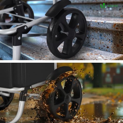 VOUNOT Einkaufstrolley Klappbar aus Aluminium mit 45L Wasserdichter Tasche, 2 Extra große Räder mit Schutzblech, Faltbarer Einkaufswagen, Treppensteiger Trolley, Schwarz – Bild 6