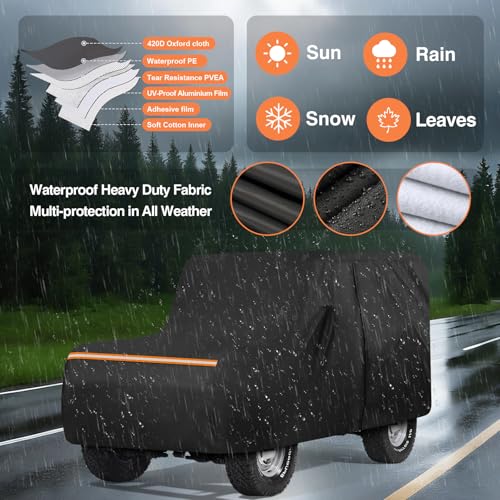 Image of Car Cover Compatible with 1960-1984 Toyota Land Cruiser FJ40 /41 /42, Waterproof 420D Oxford All Weather Protection Classic Car Covers with Reflective Strips, Zipper Door, Windproof Straps & Storage Bag