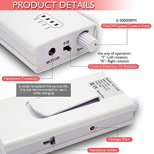Nail Drill Machine, Az Gogo 30000Rpm Professional Rechargeable Portable Electric Efile Nail Drill For Acrylic Gel Nails, Manicure/Pedicure, Polishing, Cuticle - Salon Or Home Use(White) #TOP6