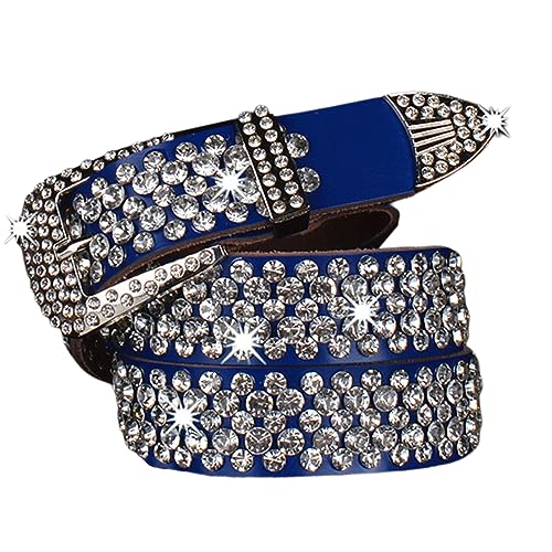 Ceinture western strass bleu femme cloutée de 3.5cm de large pour jean