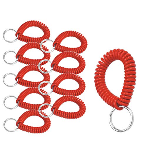 Image of Lucky Line 2 inch Spiral Wrist Coil with Steel Key Ring, Flexible Wrist Band Key Chain Bracelet, Stretches to 12 inch, Red, 10 PK (41070)