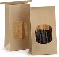 BagDream Small Kraft Brown Bakery Bags with Window & Tin Tie Closure - 100 Pack 3.54x2.36x6.7" for Cookies, Coffee Beans, Snacks