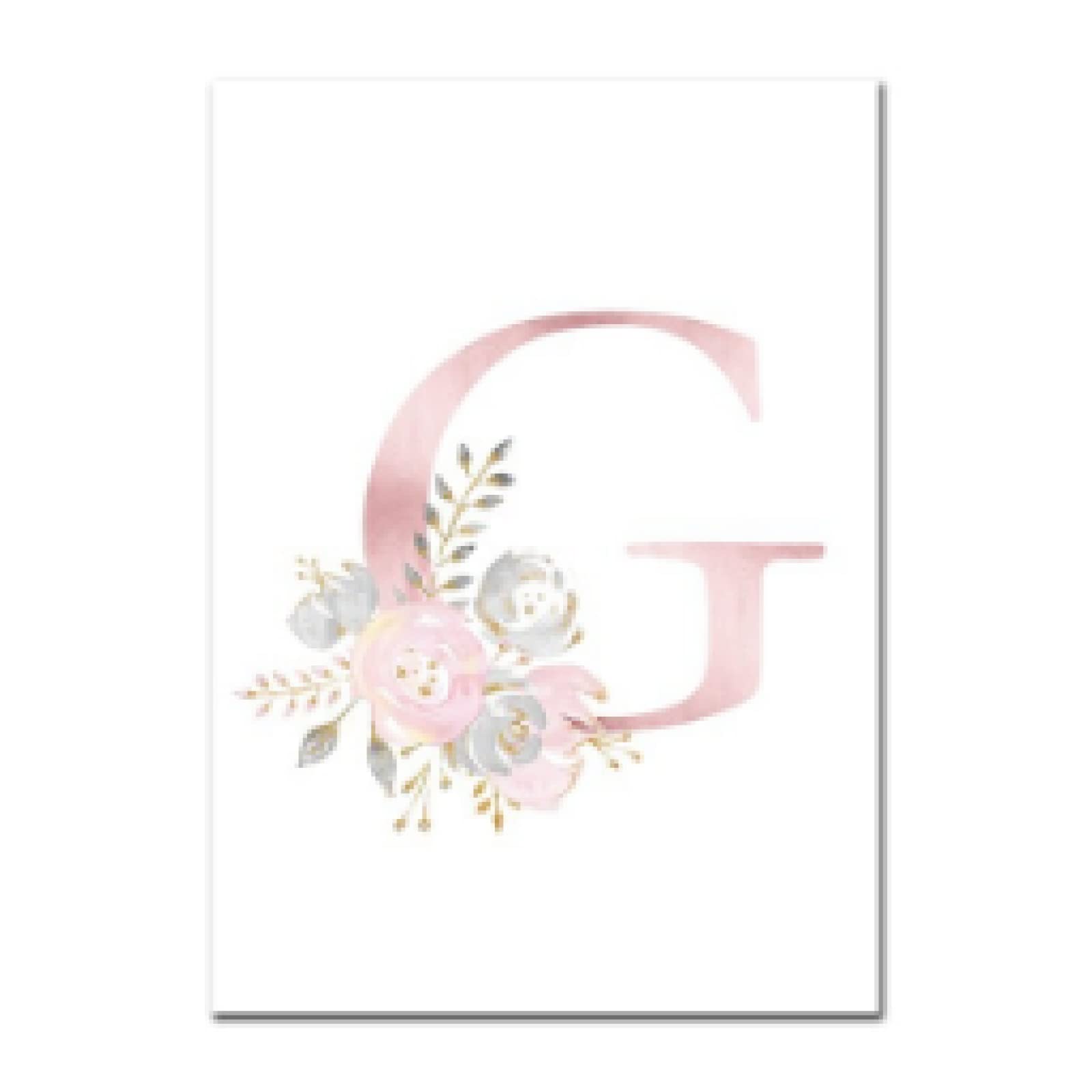 Toile Peinture Fleurs Aquarelle Rose Lettre G Grand Format 80x110cm Sans Cadre - 5