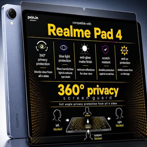 Image of Pxin 360 Pro Privacy Screen guard compatible with Realme Pad 4 | Anti Glare | Anti UV | Anti Blue | Anti Reflection | Privacy Filter | Unbreakable Build