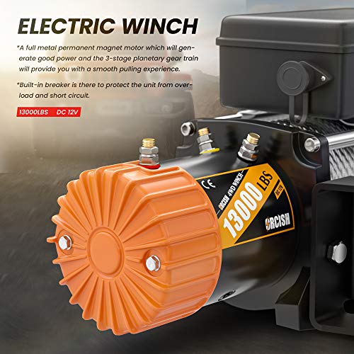 ORCISH 12V 13000-lb Load Capacity Electric Truck Winch Kit Steel Cable, Waterproof Off Road Winch for Jeep,Truck,SUV (Steel Cable)