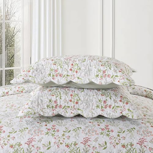 NEWLAKE Quilt Bedspread Sets - Blooming Classic Floral Pattern Reversible Coverlet Set, Queen Size