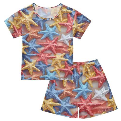 ALAZA Starfish 3d Colorful Pajamas Set Short Sleeve Cotton Sleepwear Summer Pjs 2 Piece 5-14Y