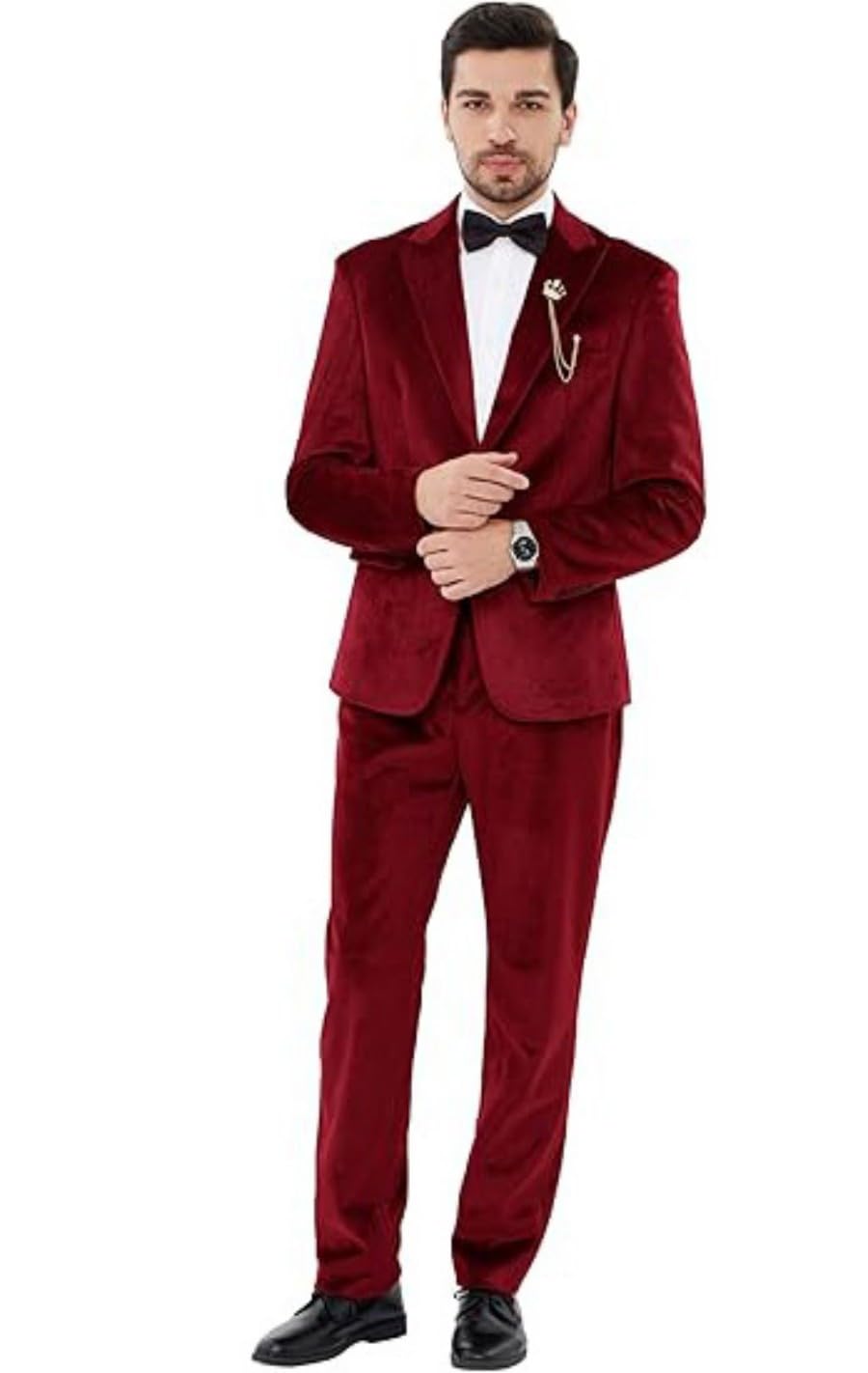 Costume 2 pièces en velours pour homme avec revers cranté et un bouton pour bal de fin d'année, fête d'hiver, dîner, veste et pantalon en velours