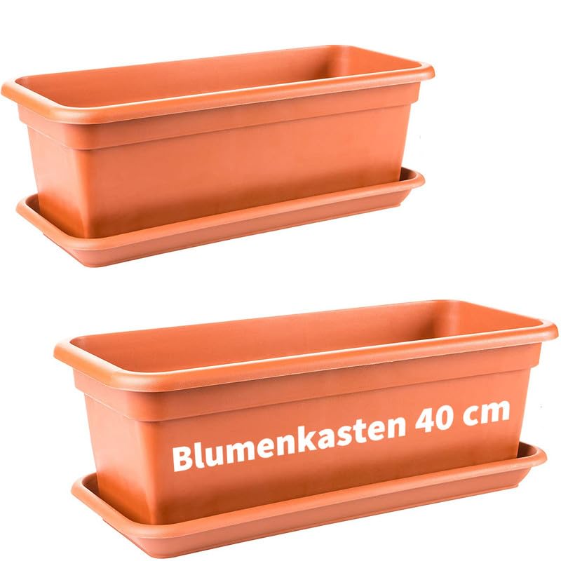LIVINJA Terrakotta Blumenkasten 40cm mit Untersetzer â€“ 2er-Set...