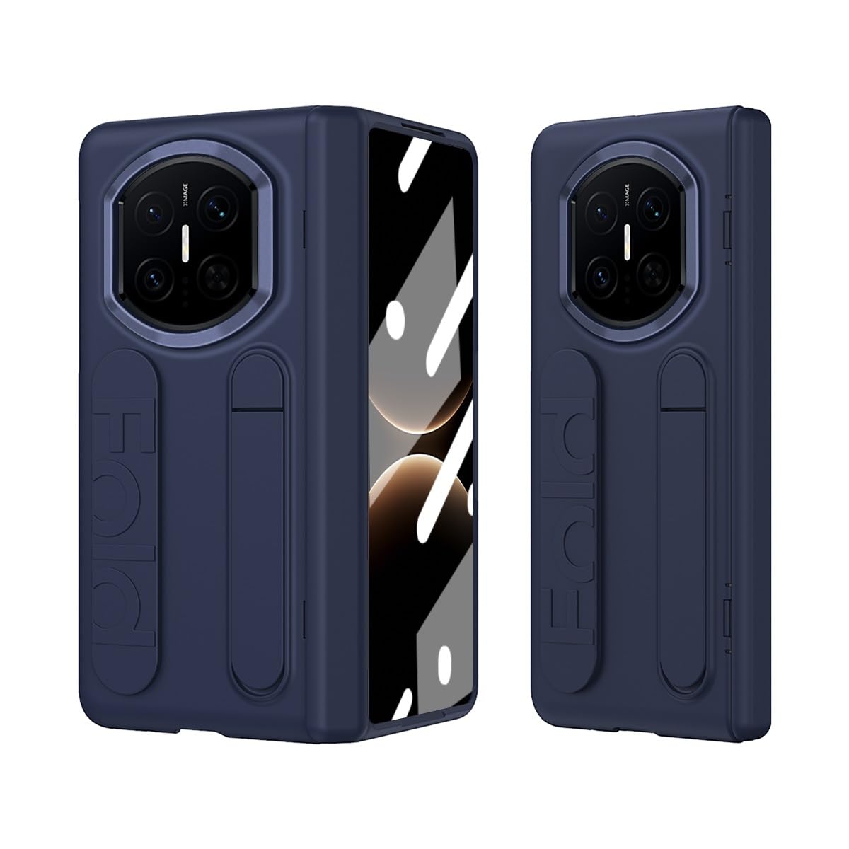 Compatible with Huawei Mate X7 5G Case with Finger Strap & Stand, Screen Protector Included, Shockproof Hinge Protection, Grip Band Phone Cover for Mate X7 2025(Blue)