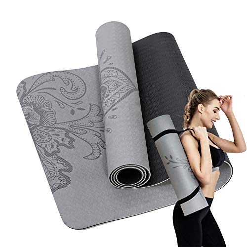 Yoga Mat - 1/4 Inch Non Slip Fitness Exercise Mat with Carrying Strap-Workout Mat for Yoga, Pilates and body-building (Gray Mandala)
