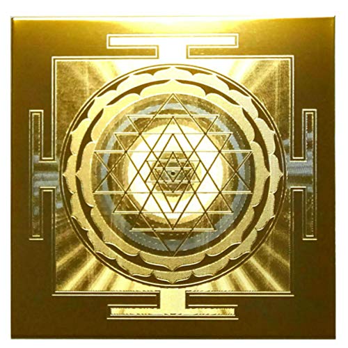 シュリ・ヤントラプレート 純金メッキ加工 10cm×10cm/ 開運グッズ 護符 お守り 金運アップ 恋愛成就 商売繁盛 厄除け インテリア 置物 神聖幾何学模様 自宅パワースポット化 Sri Yantra Plate