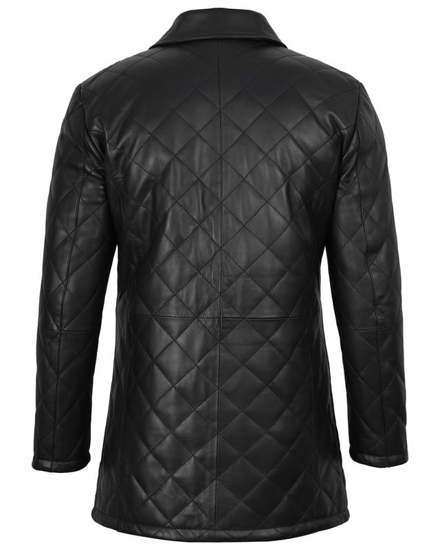 Image of Decrum Car Coat Style Mens Leather Jacket - Real Lambskin Long Leather Jackets for Men