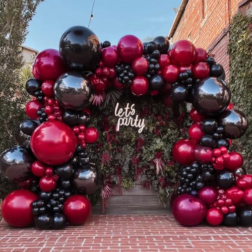 Black Red Balloons Thick Double Stuffed Black Burgundy Balloon Ga...