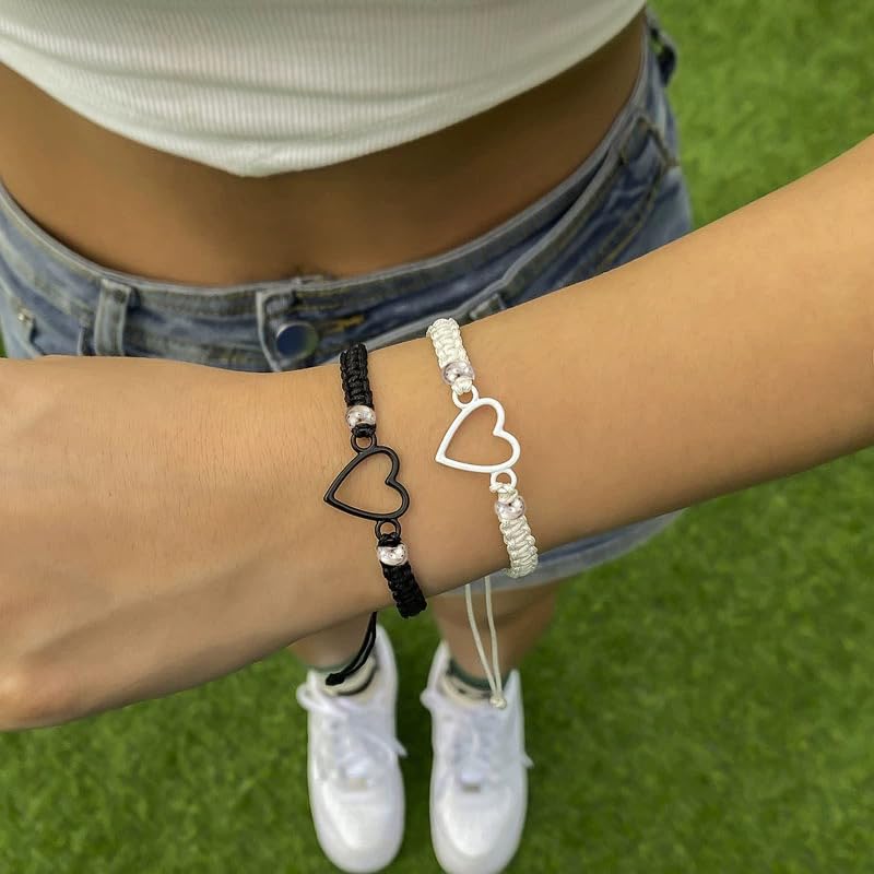 Aluinn Love Heart Bracelets Hollow Out Friendship Braided Black White Rope Bracelet Stackable Bracelet Boho Adjustable Hand Chain Jewelry for Women4