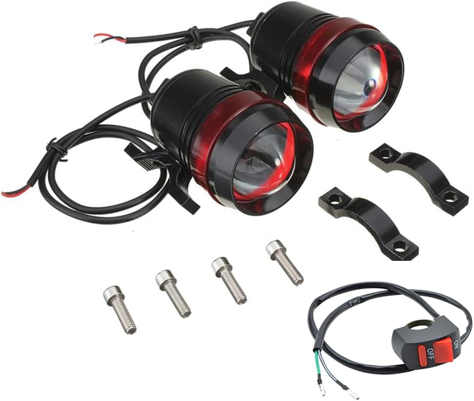 TABEN Motorcycle Spotlight Headlight Super Bright U3 10W LED Work Light Driving Fog Spot Lamp Red Angel Eye Universal for All Motorcycle ATV Truck with 1pcs ON/OFF Button Switch