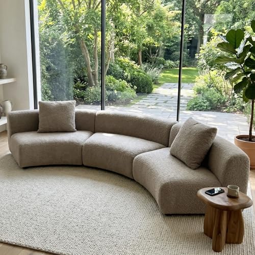 Image of Acanva Formia Boucle Curved Sectional Sofa, 3 Armless Chairs, Light Coffee