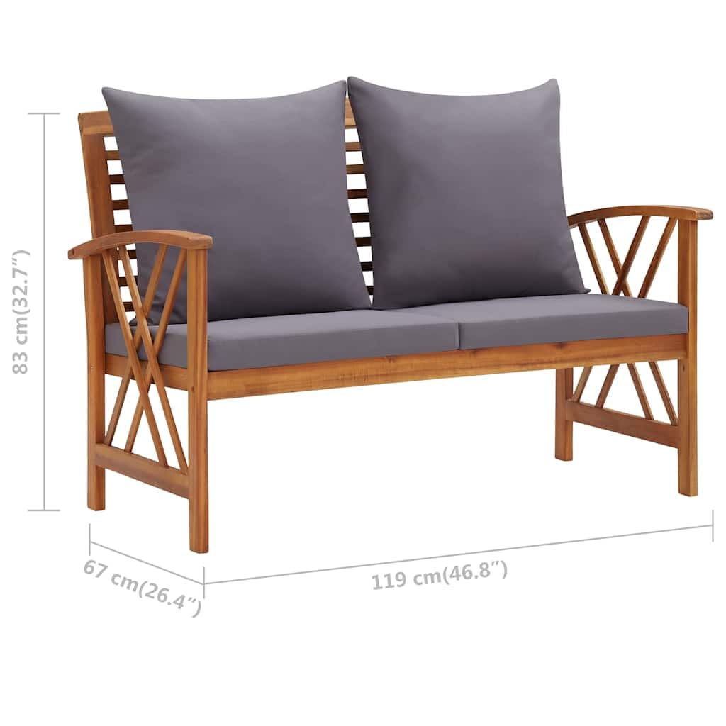 Ławka ogrodowa z poduszkami 119 cm lite drewno akacjowe do użytku na