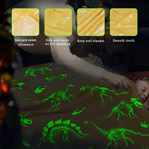 Image of Gitrat Glow in The Dark Blanket Dinosaur Throw Blanket for Boys Kids Cute Dino Blanket Unique Christmas Toys Gifts Gray Glowing Dinosaur Room Decor Blankets for Girls Teens