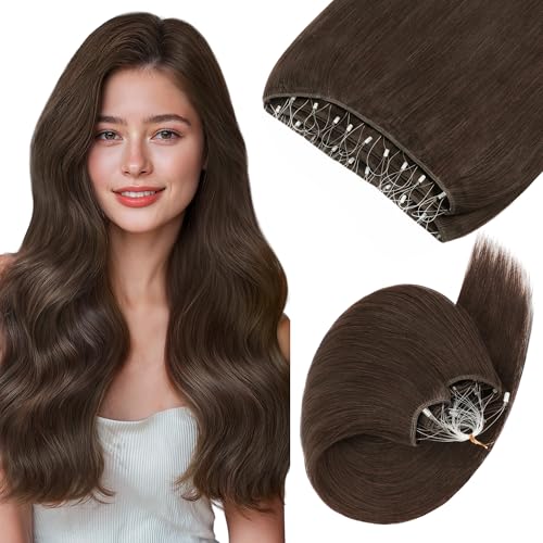 GOO GOO Sew in Hair Extensions Real Human Hair, Micro Beaded Weft Hair Extensions Human Hair, 4A Chocolate Brown 24 Inch 120g, Installation Customizable with Pre-attached Beads, Natural Volume