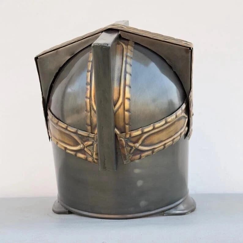 Medieval Warrior Helmet, Steel Gray with Gold Accents, Decorative Knight Armor, Geometric Design