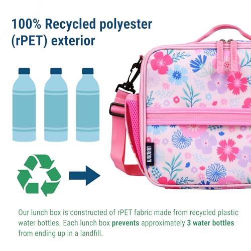 Image of Wildkin Kids ECO rPET Insulated Lunch Box - Keeps Food Hot or Cold, Easy-Clean Lining, Mesh Pockets & BPA-Free - Boys & Girls, Ideal for School, Travel & Daycare - Pink Floral Bloom