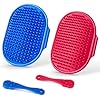 4PCS Dog Bath Brush | Scrubber for Bath | Shampoo Brush | Toothbrush | Finger Toothbrush | Dog Shower/Washing Brush with Adjustable Ring Handle – Pet Bath Supplies (Blue Red)