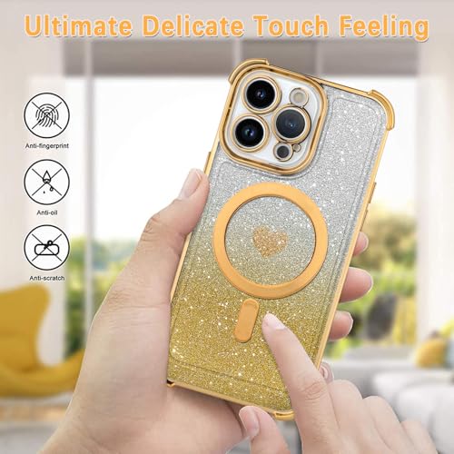 tharlet Magnetic for iPhone 13 Pro Max Case [Compatible with Magsafe] Glitter Cute Love Luxury Plating Plating Bling Clear Phone Case with Full Camera Lens for iPhone 13 Pro Max, Gold (6.7") by tharlet - Image 6