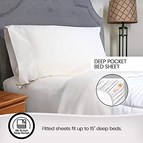 Whisper Organics, 100% Organic Cotton Sheets - 300 Tc Bed Sheet Set - Premium Quality - Deep Pocket - Gots Certified, White, Twin #TOP4