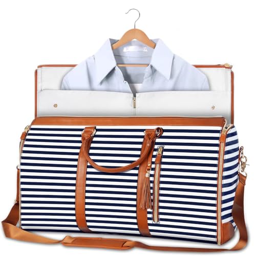 Styleushaven Foldable Travel Bag, Luxury Travel Bag Suitcase, Large Capacity Foldable Garment for Women (Blue Stripe)