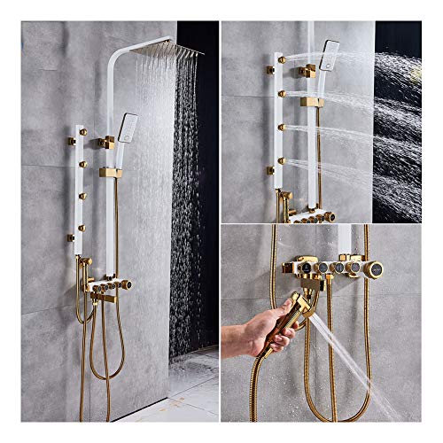 Ensemble de douche bidet or et blanc avec colonne de douche hydromassante intégrée