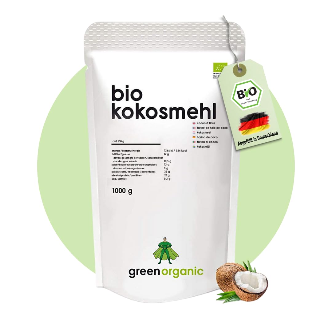 BIO PREMIUM KOKOSMEHL - lower-Carb, glutenfrei, vegan, entölt, proteinreich, ballaststoffreich, Paleo Superfood, nachhaltig und fair angebaut, 1000g