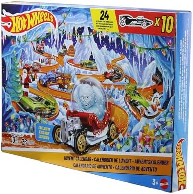 Hot Wheels 2026 Adventskalender | Mit 10 Fahrzeugen im 1:64-Maßstab, 14 Winter-Accessoires & 10 Ornamente-Clips, JLG41