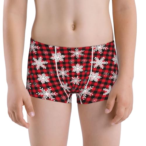 Boys' Cotton Boxer Brief Soft Underwear-Snowflakes On A Buffalo Plaid Christmas