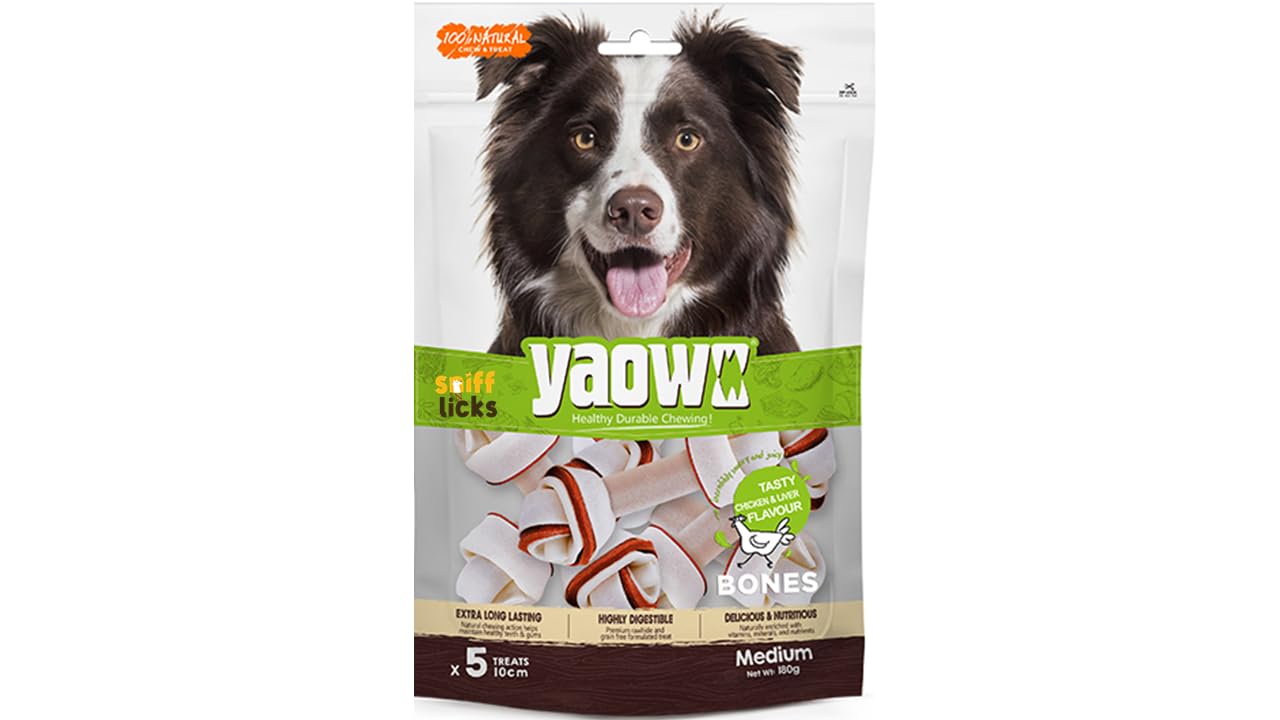 Gnawlers Yaowo All Natural Dog Rawhide Bones with Chicken Inside, 100% Digestible & Durable, 4` inch Knotted 180gm (Pack of 2) by Sniff N Licks (B0CXJH5GGM) Amazon Price History, Amazon Price Tracker