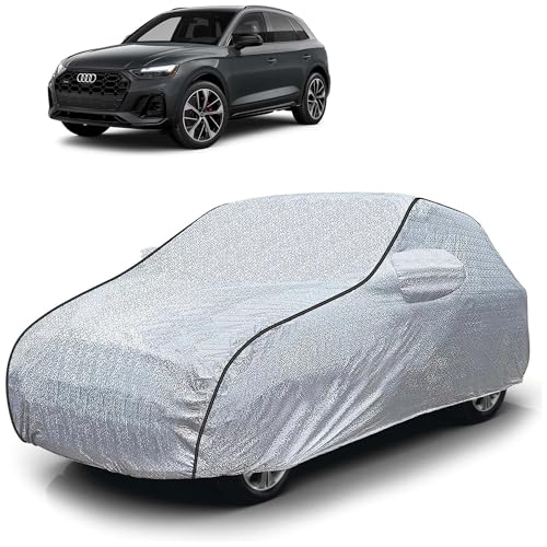Image of Sulfar 100% Waterproof Car Body Cover Compatible with Mirror for Audi SQ5 (Triple Stitched, Full Bottom Elastic, Magic Silver with Black Piping)