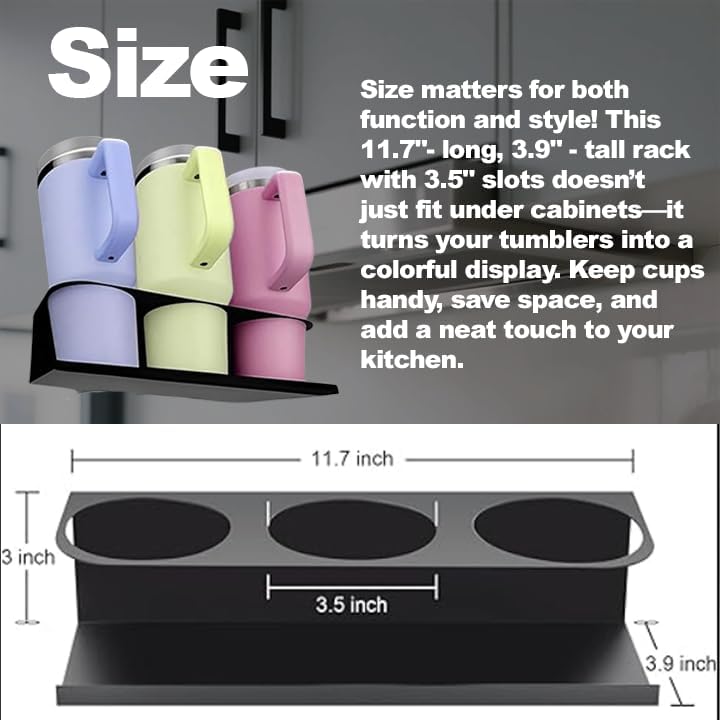 2 Pack Magnetic Tumbler Organizer for Stanley 30&40 oz, Cup Holder with Lid Storage for Stanley Cup Accessories, Water Bottle Holder for Fridge, Wall, Cabinet, Kitchen, Easy Install, Black - Image 5