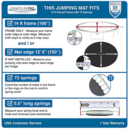 147" Mat With 72 Rings For 14Ft Round Frame And 6.5" To 7.0" Springs #TOP1