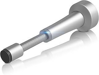 Adjustable Door Stopper, 3.07-4.45in Aluminum Door Stoppers for Bottom of Door, Silver Door Stops for Wall with Silicone Tip, Screw & Adhesive Installation