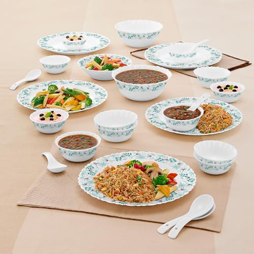 Image of Larah by Borosil 27pc Opalware Dinner Set | for Family of 6 | Microwave & Dishwasher Safe | Bone-Ash Free | Crockery Set for Dining & Gifting | Plates & Bowls (Stardust)