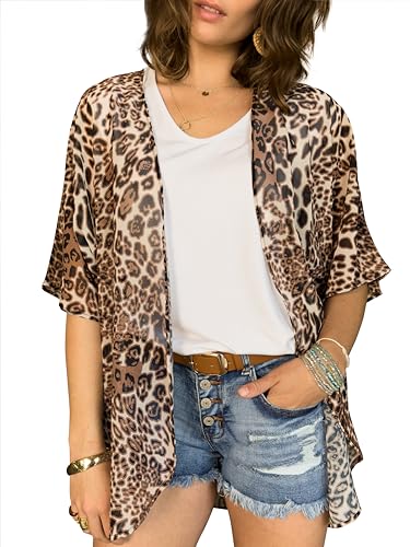 CATCHY & CRAFTY Kimono Cardigan for Women Beach Cover Up Floral Boho Print Casual Blouse Loose Tops Chiffon