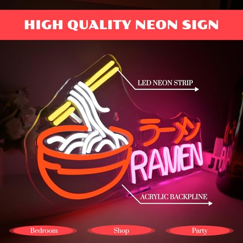 Image of Ramen Neon Sign Japanese Noodle Led Neon Lights for Wall Decor Dimmable Led Signs USB Powered Suitable for Restaurant Ramen Shop Kitchen Window Door Dinning Room Decoration Gifts