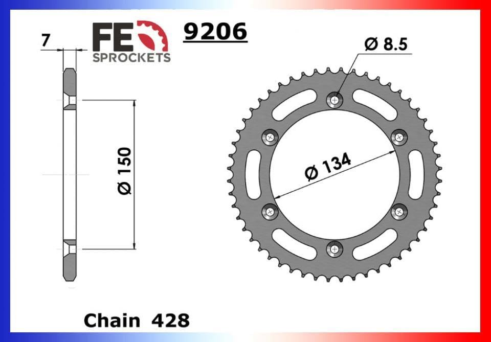Corona transmisión 428 52 dts Francia Equipo moto Kawasaki 125 KDX 9206-52