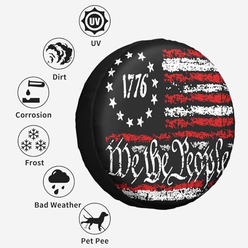 Image of Vintage America American Flag Spare Tire Cover Weatherproof Wheel Protectors Dust-Proof Sun Protection Wheel Tire Covers Universal Fit for Truck SUV RV Camper Trailer Car Accessories 15 inch