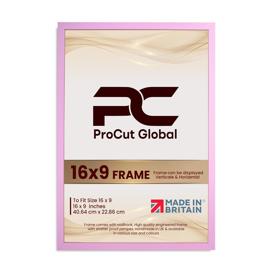 Procut Global 16X9 Pink Picture Frames – Sleek Wooden Photo Frame with Shatterproof Perspex for Wall or Tabletop – Perfect for Posters, Certificates, Prints–Multiple Sizes & Colors Available