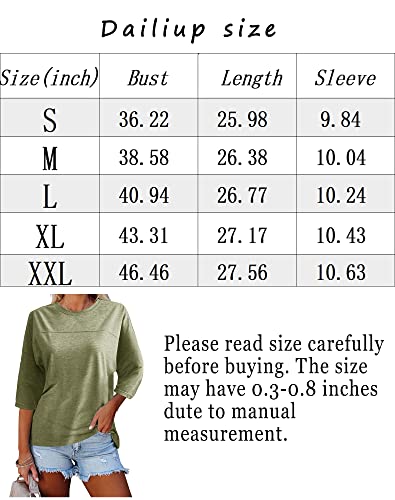 Dailiup Women's Casual 3/4 Sleeve T-Shirts Loose Round Neck Cute Tunic Tops Basic Tees Blouses #TOP2