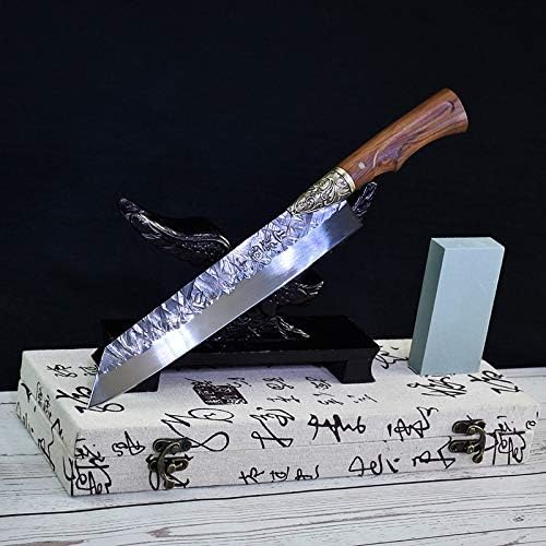 Cuchillo de carnicero hecho a mano de 9 pulgadas forjado cuchillo de cocina con mango de palisandro de espiga completa, cuchillo fijo herramientas
